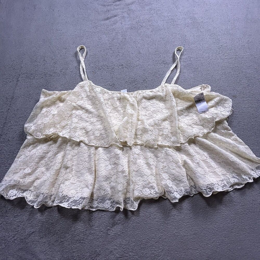 Old Navy Ruffle Lace Tank Top Womens XL Cream Sleeveless Floral Boho Cami